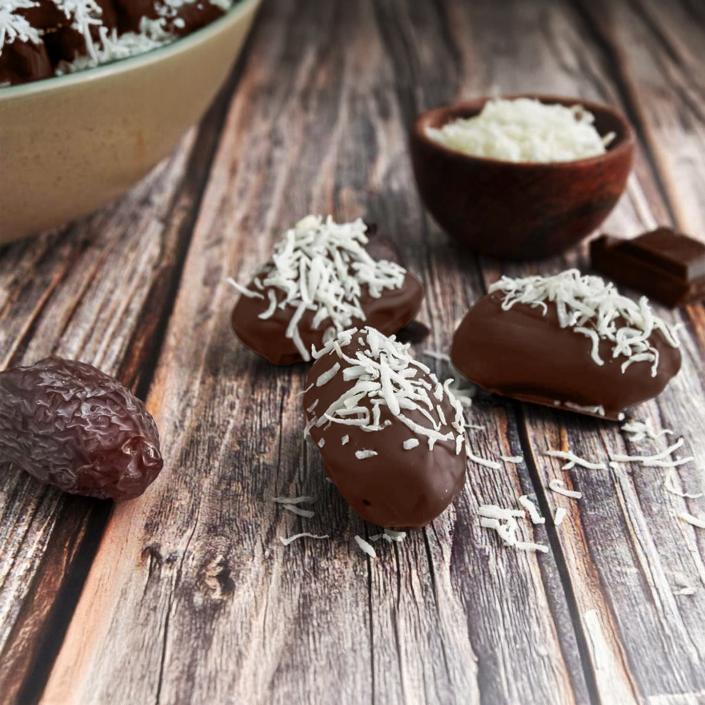 Chocolate Covered Medjool Dates with Coconut